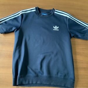 Adidas Navy Short-Sleeve Trefoil Crew Short Sleeve with White Stripes